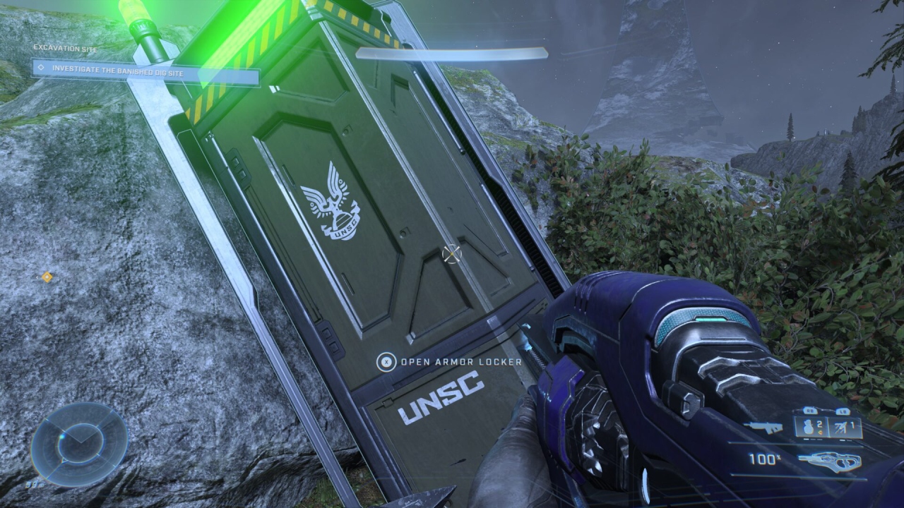 A screenshot of an armor locker in Halo Infinite's campaign.