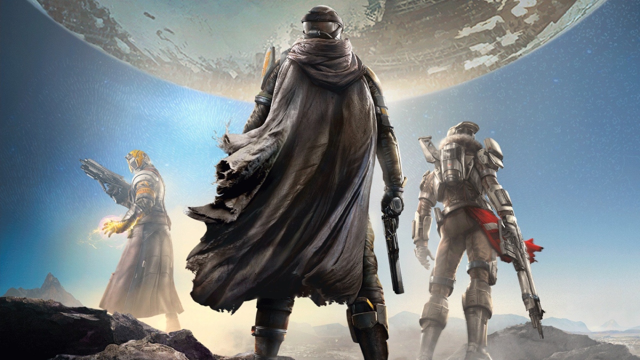 An expanded version of the box art for Destiny.