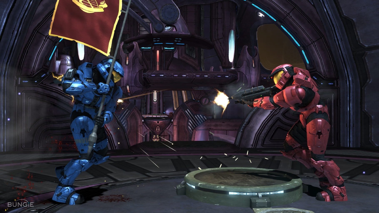 A screenshot of multiplayer being played on the DLC map Heretic in Halo 3.