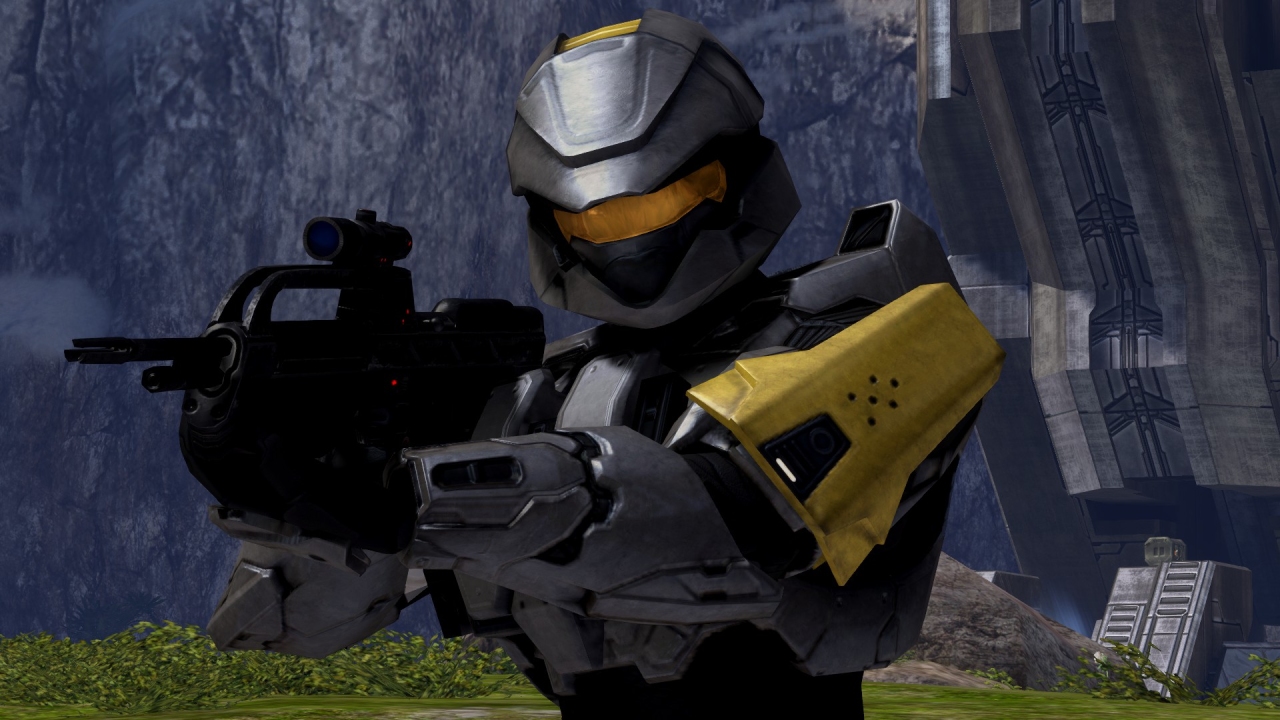 A screenshot from Halo 3, showing off SCOUT-class Mjolnir armor.