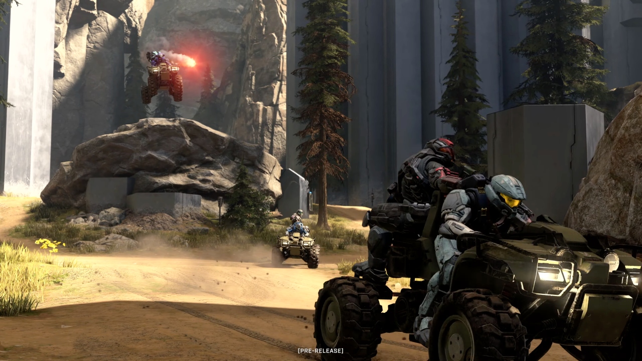 A screenshot of three Mongeese in Halo Infinite multiplayer.