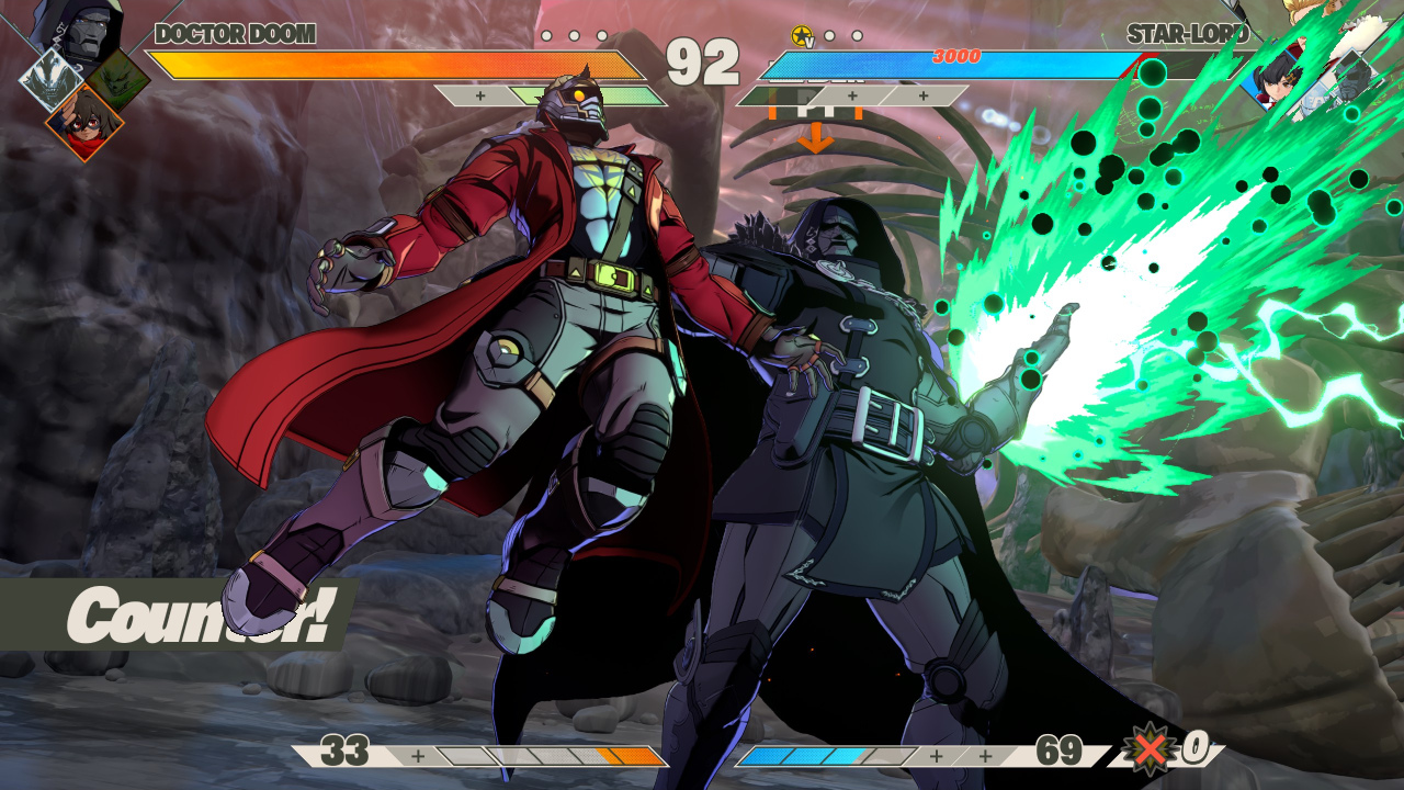 A screenshot from Marvel Tokon: Fighting Souls, with Doctor Doom performing his Diplomacy special.