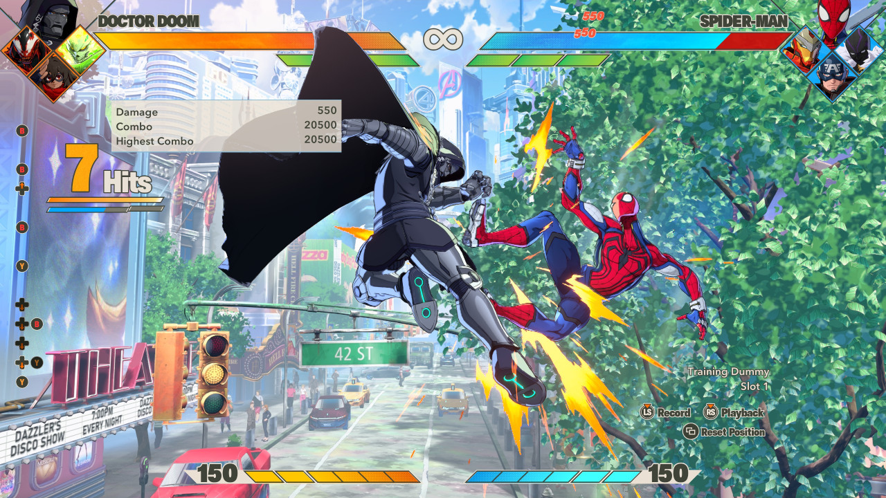 A screenshot of training mode in Marvel Tokon: Fighting Souls.