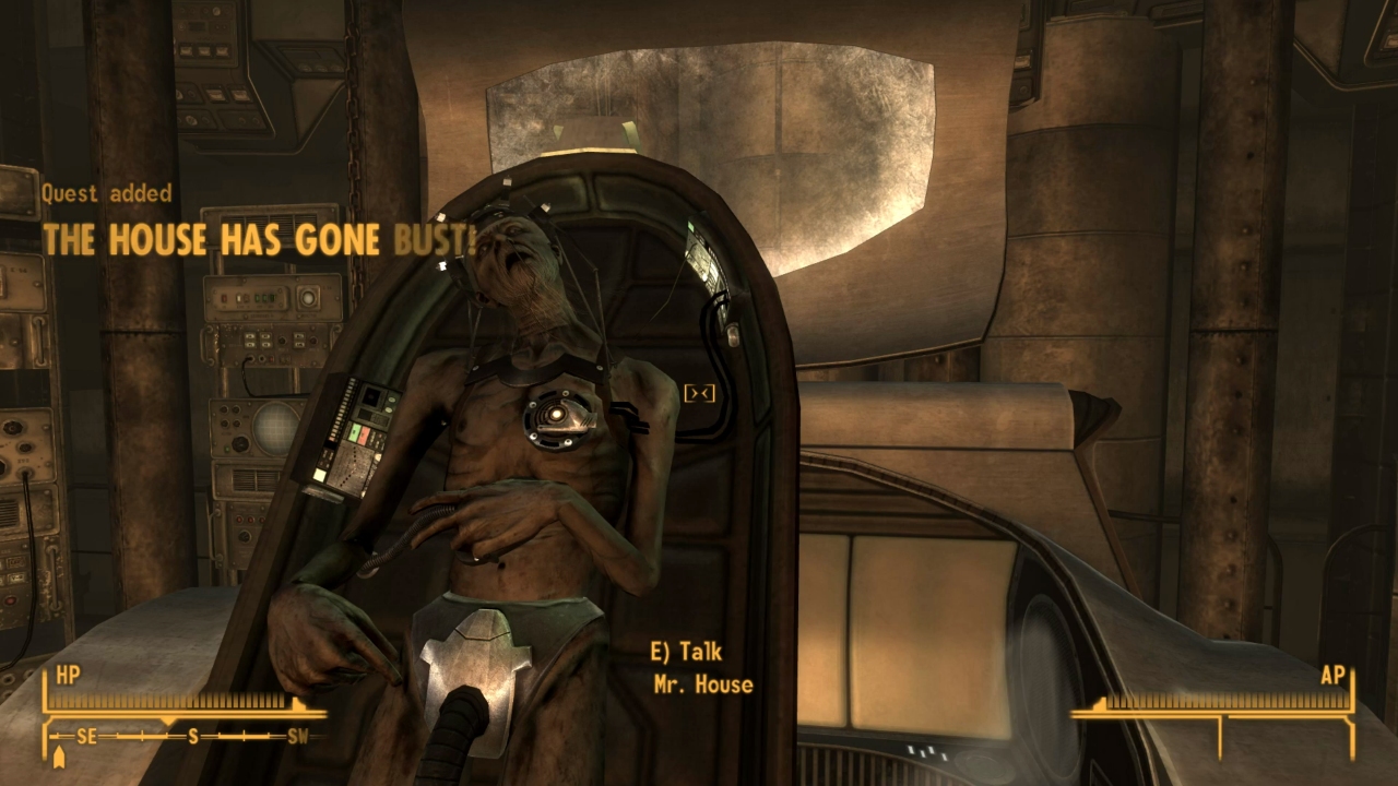 A screenshot of Mr. House being killed from Fallout: New Vegas.