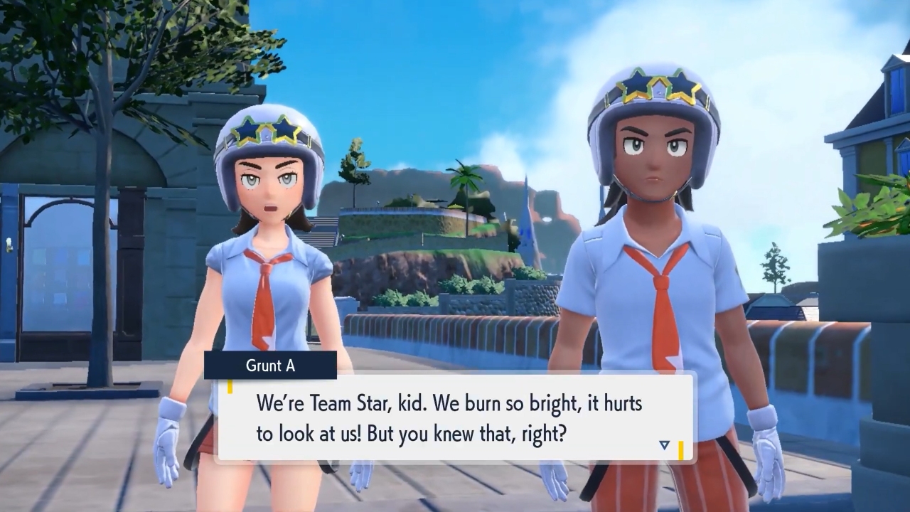 A screenshot of two Team Star grunts in Pokémon Scarlet.
