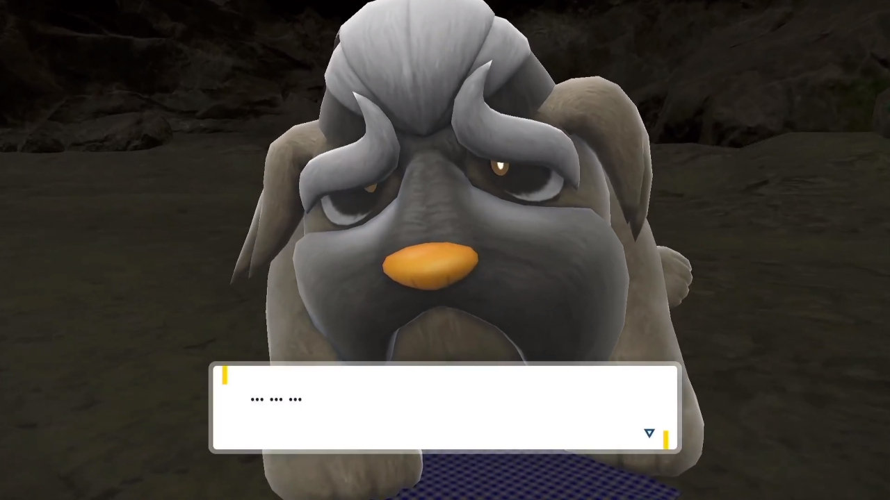 A screenshot of Arven's Mabosstiff from Pokémon Scarlet.