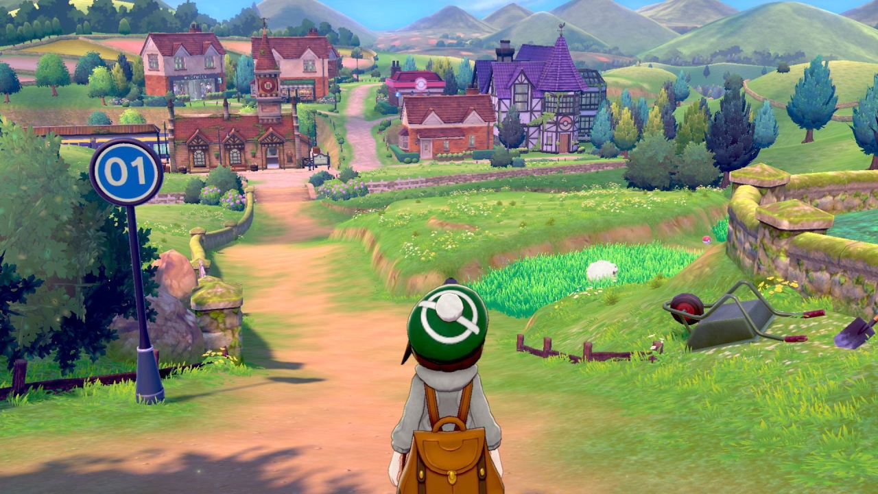 A screenshot of Galar's Route 1 from Pokémon Sword and Shield.