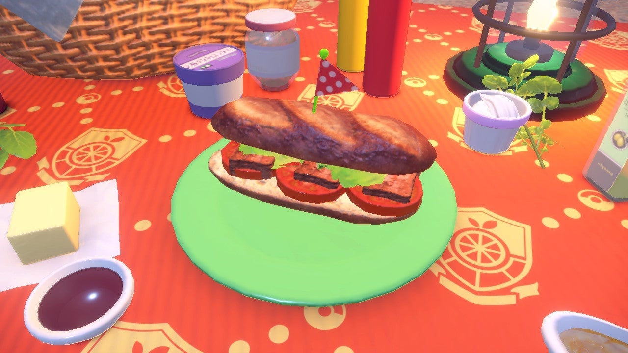 A screenshot of a sandwich from Pokémon Scarlet.