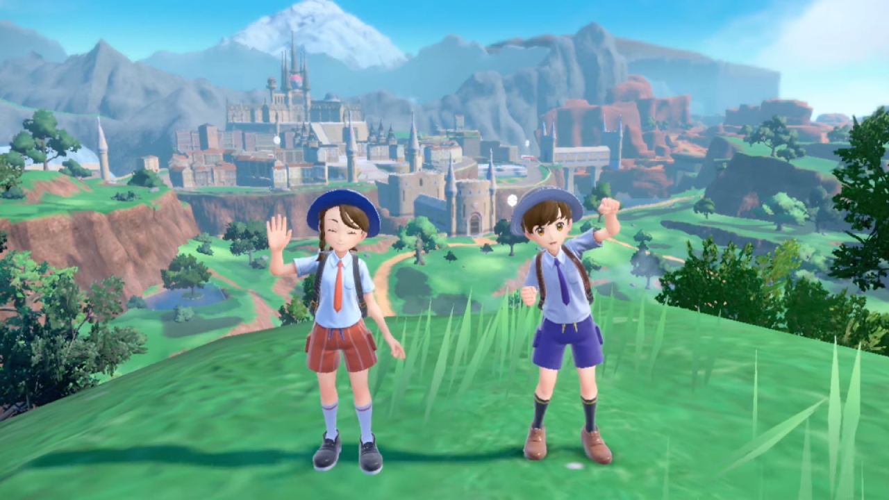 A screenshot of two player characters side-by-side in Pokémon Scarlet and Violet.