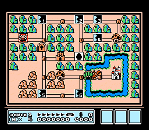 The World 1 map screen from Super Mario Bros. 3