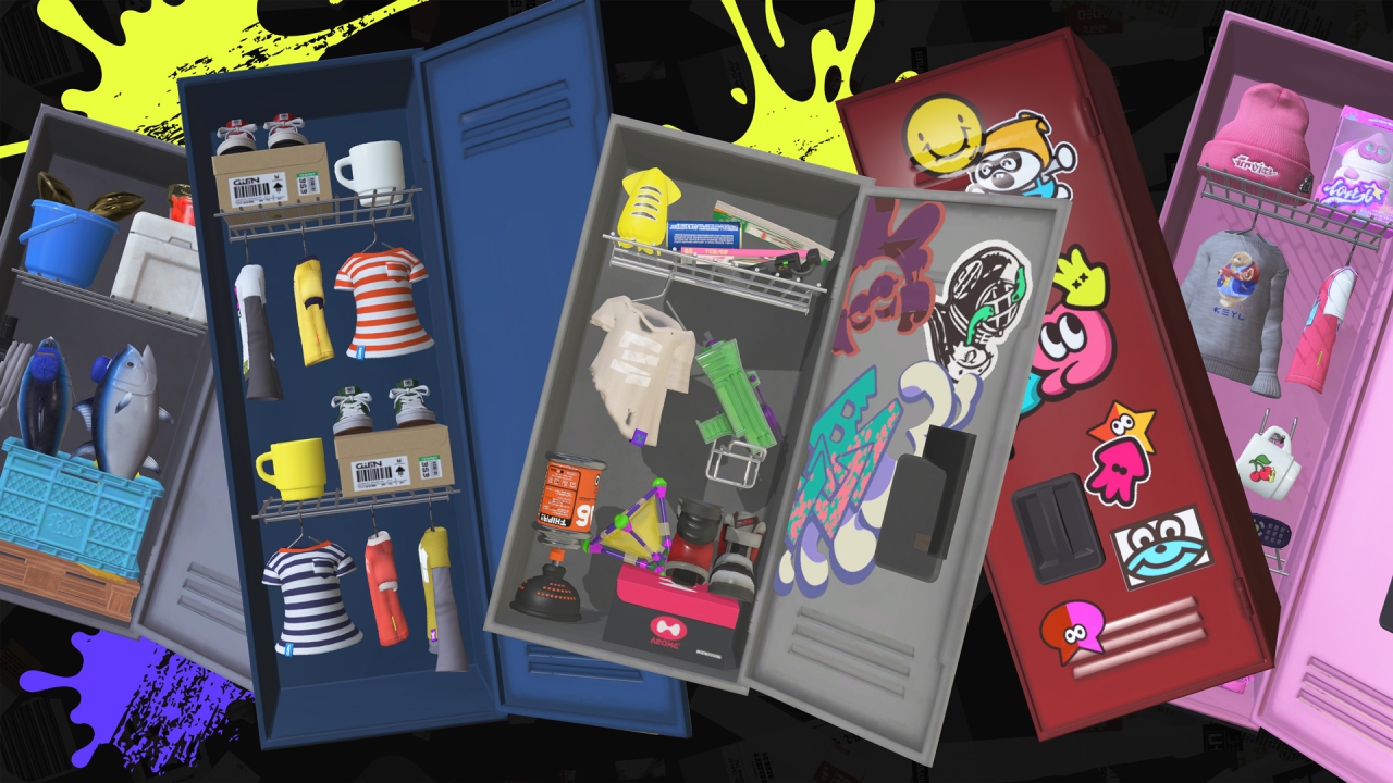 Promotional art of the lockers from Splatoon 3.