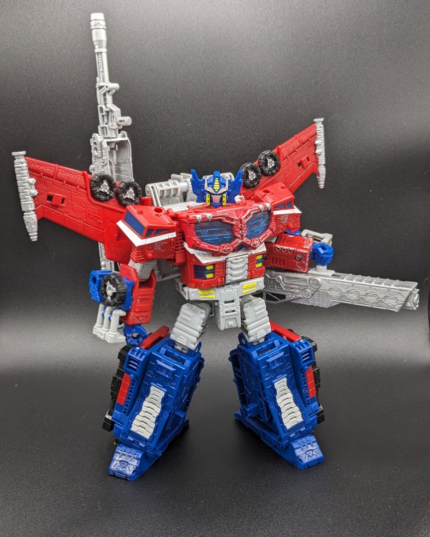 A picture of Galaxy Upgrade Optimus Prime's armored robot mode.