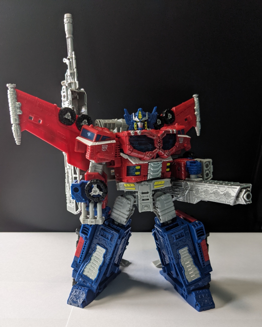 A picture of Galaxy Upgrade Optimus Prime's upgraded 'super' robot mode.