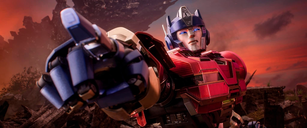 A shot from Transformers One, with Orion Pax issuing his first command to 'roll out'.