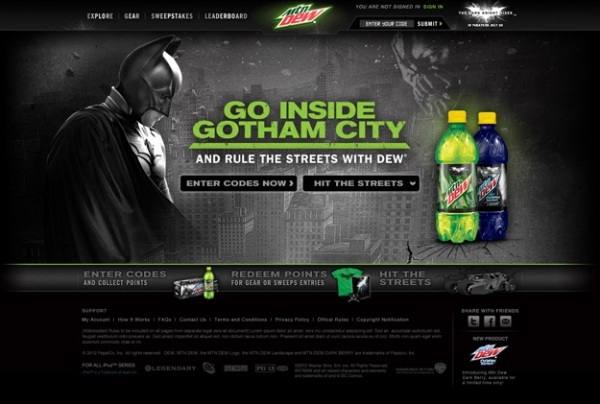 A screenshot of the now-defunct 'Dew Gotham City' promotional site