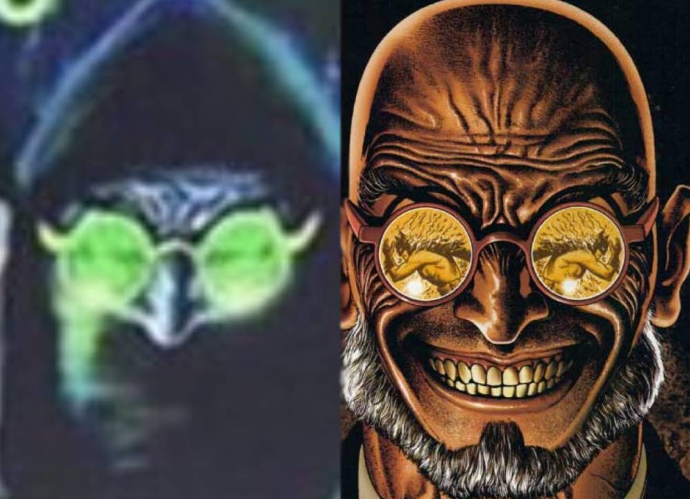 A side-by-side of the 'early Riddler design' and Hugo Strange
