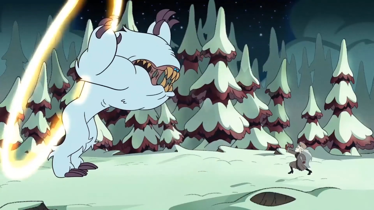 quite frankly how powerful IS magic if it can't deliver the Slitherbeast some warm milk and cookies and a nice blanket. poor guy A screenshot from Adventures in the Elements, with Eda casting a sleep spell on the Slitherbeast.