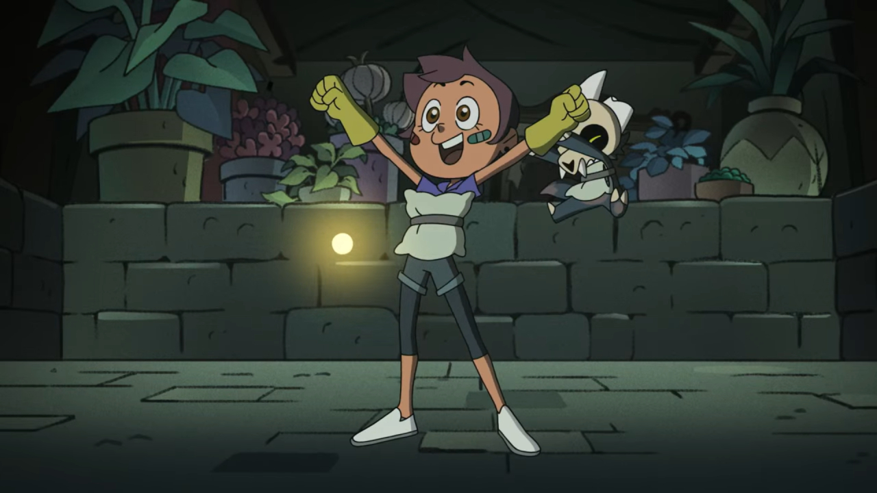 A screenshot from The Intruder, with Luz celebrating her first spell.