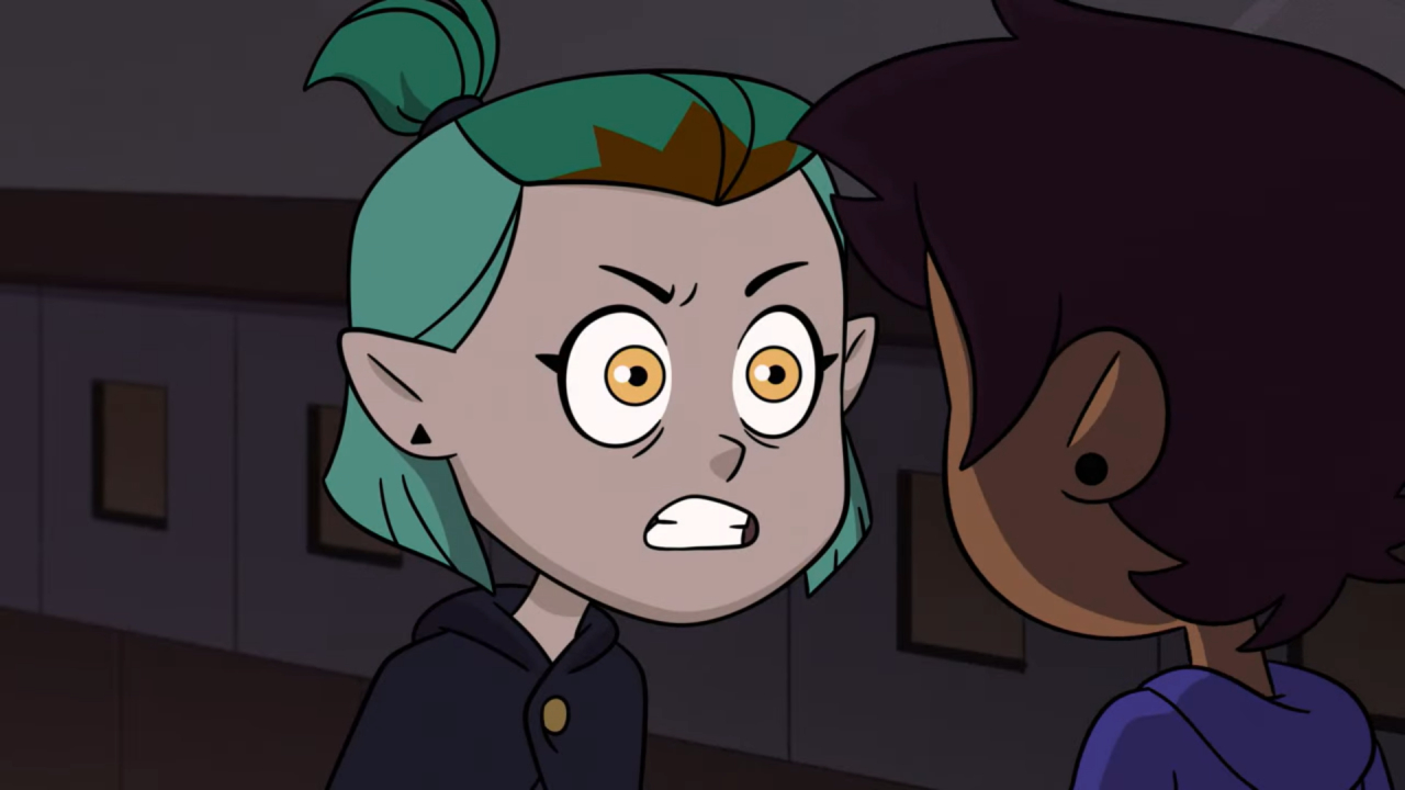 A screenshot from Covention, with Amity demanding Luz say she's not a witch.