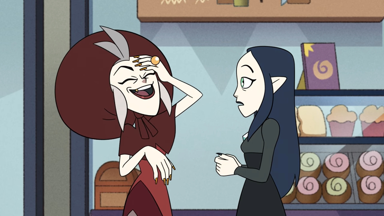 A screenshot from Covention, with Eda laughing at Lilith.
