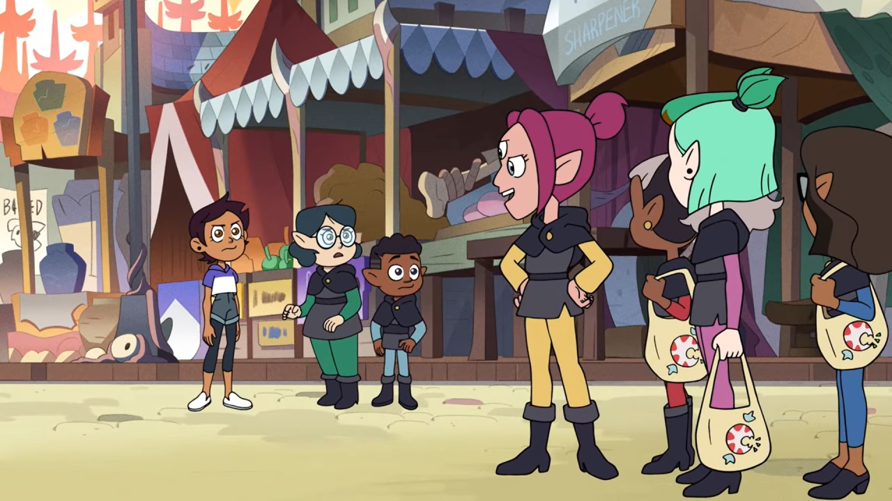 A screenshot from Hooty's Moving Hassle, with Amity and her friends picking on Willow and Gus.