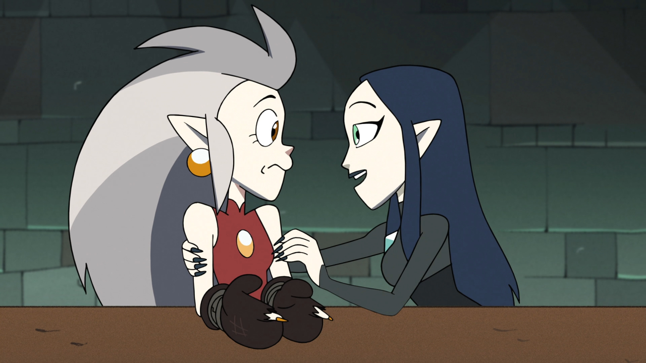 A screenshot from Once Upon a Swap, with Lilith excited to reconnect with Eda, who's actually Luz right now.