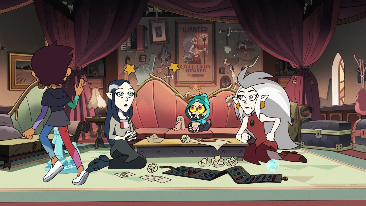 A screenshot from Escaping Expulsion, with Luz handing out gold stars for Eda and Lilith.