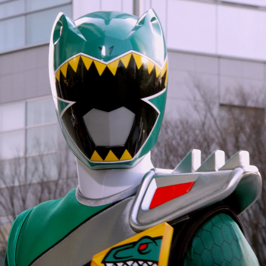 A cropped shot of Kyoryu Green from Zyuden Sentai Kyoryuger.